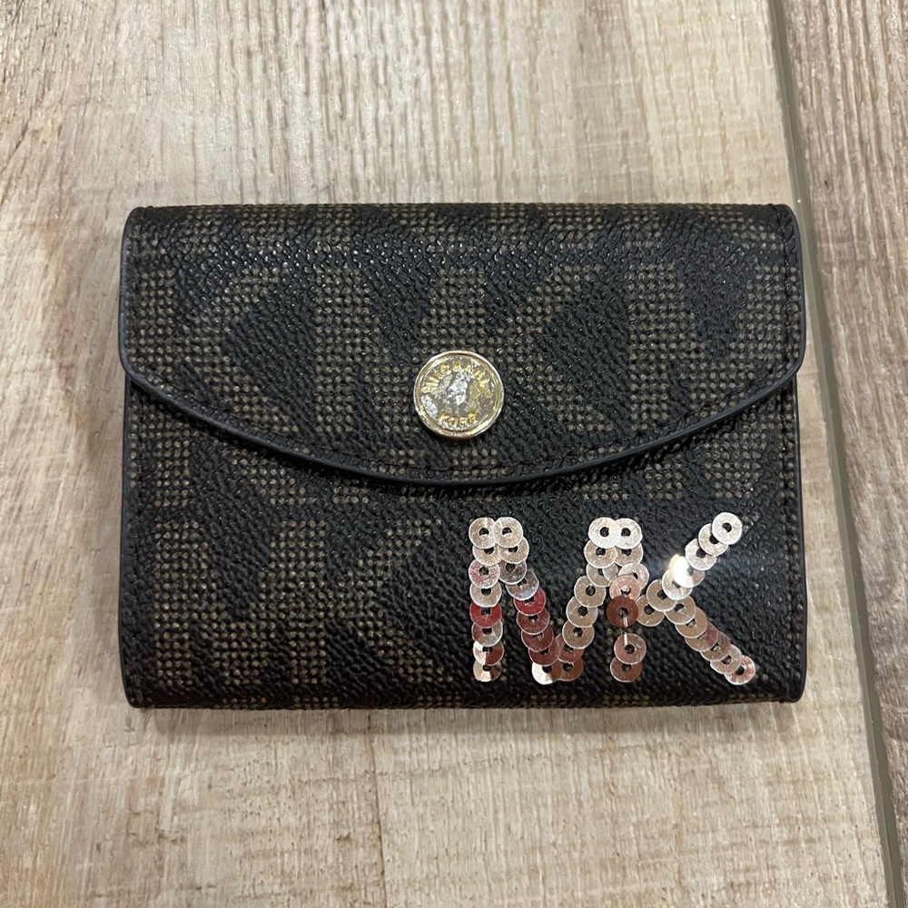 Michael Kors Brown Sequin business Card Wallet